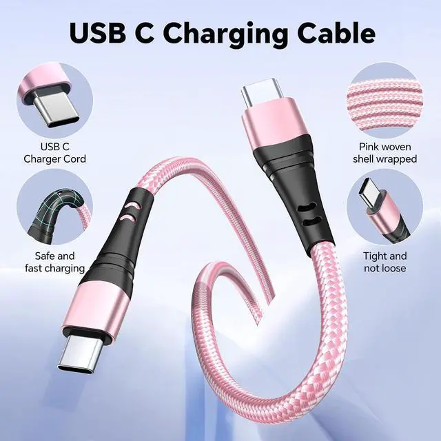 Alt view image 3 of 7 - USB C to USB C Cable 2Pack 100W USB C to Type C Cable Fast Charge 10FT Long USB C Cable Compatible with Phone 16 15 Pro Plus Pro Max for S24 S23 for Pad Pro for Galaxyy S24 S23 S22 and More-Pink