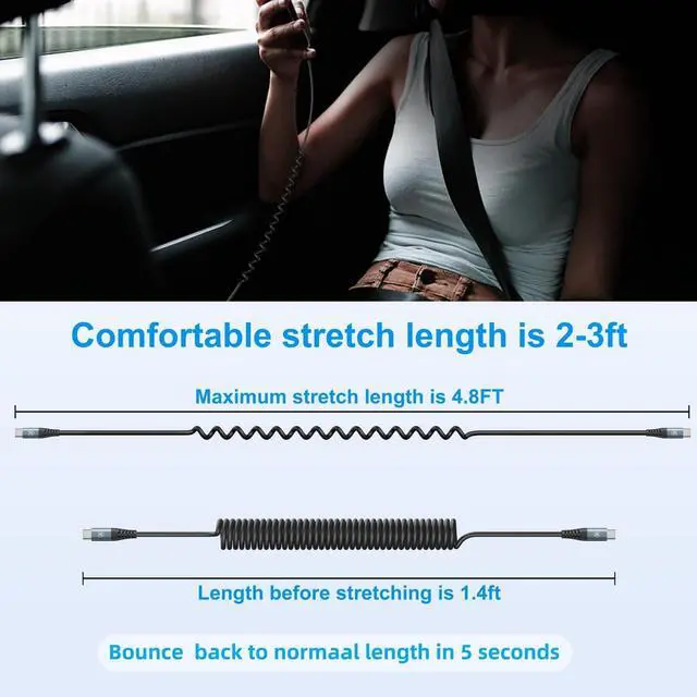 Alt view image 7 of 7 - USB C to C Cable 3ft 2Pack Coiled USB C Charger Cable for Car Type C Fast Charging Cable for iPhone 16/15/Plus/Pro/Pro Max/Samsung Galaxy S23