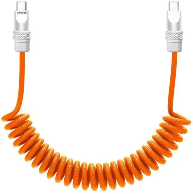Main image of Curly Chubby - Retractable Fast Charging Cable 240W Coiled Charger Cord for Car Durable USB-C Cable for Phones Tablets and More Orange Type-C to Type-C 1.3FT-2.3FT