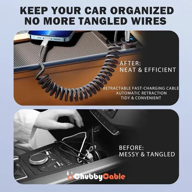 Alt view image 3 of 7 - Curly Chubby - Retractable Fast Charging Cable 240W Coiled Charger Cord for Car Durable USB-C Cable for Phones Tablets and More Orange Type-C to Type-C 1.3FT-2.3FT