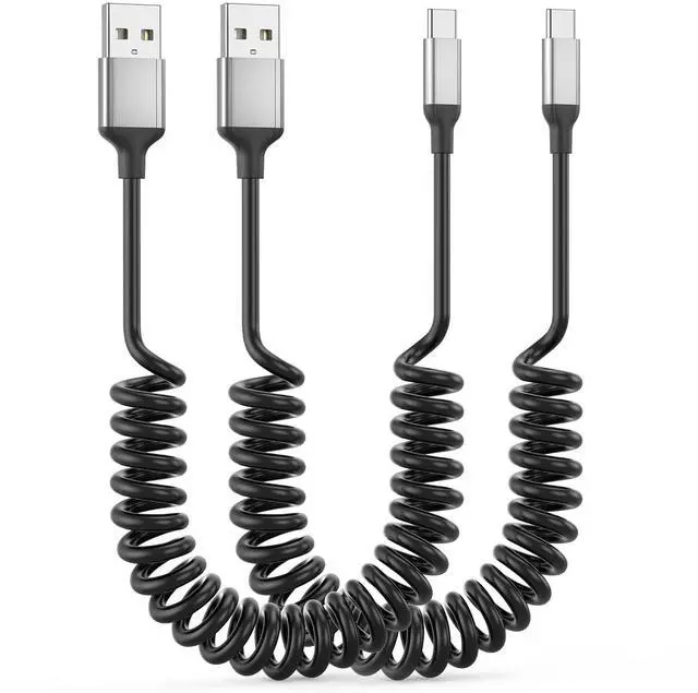 Main image of Coiled USB C Cable for Car 2Pack 3A USB Type C Charger Cable Fast Charging Retractable Android USB A to USB C Charge Cord for  Galaxy S23 S22 S21 S20 S10 Note 20 10 A10e A20 A50 Moto G LG