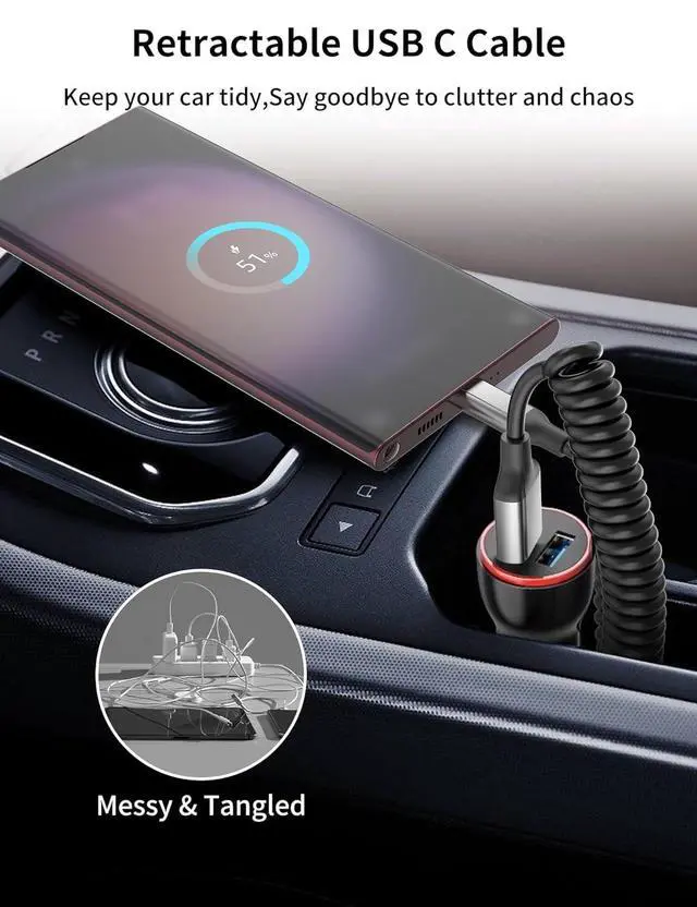 Alt view image 4 of 7 - Coiled USB C Cable for Car 2Pack 3A USB Type C Charger Cable Fast Charging Retractable Android USB A to USB C Charge Cord for  Galaxy S23 S22 S21 S20 S10 Note 20 10 A10e A20 A50 Moto G LG