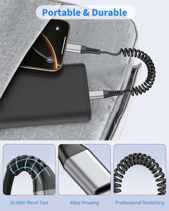 Alt view image 3 of 7 - Coiled USB C to USB C Cable 3FT 2Pack Retractable Car Charger Cord Type C to C Cable Fast Charging for iPhone 16 15 Pro Max iPad MacBook  Galaxy S23 S24 USBC to USBC Cables for Car