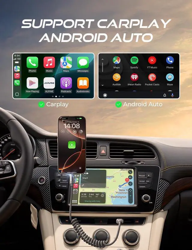 Alt view image 2 of 7 - Coiled USB C Cable 2 Pack for Android Auto & CarPlay Cable 4FT Short USB A to USB C Cable Compatible with iPhone 16/15  Galaxy S25/S24/S23 A15/A14 Google Pixel 9/8 Moto OnePlus TCL