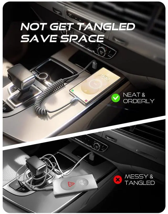 Alt view image 3 of 7 - Coiled USB C Cable 2 Pack for Android Auto & CarPlay Cable 4FT Short USB A to USB C Cable Compatible with iPhone 16/15  Galaxy S25/S24/S23 A15/A14 Google Pixel 9/8 Moto OnePlus TCL