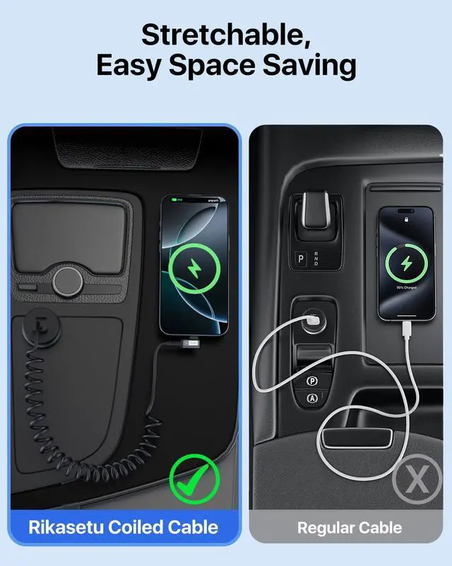 Alt view image 7 of 7 - Coiled USB C Cable Right Angle USB A to USB C Coiled Cable for Android Auto/Carplay USB Type C Fast Charging Recommended Length [1.5FT-4FT 2Pack] for iPhone 16/15 Series for  S25 S24 S23