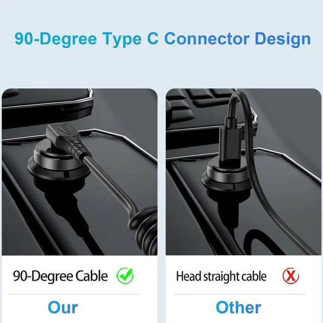 Alt view image 4 of 7 - Coiled USB C to C Cable - 90 Degree Type C Charger Cord for Car with 60W Fast Charging and Retractable Spring Spiral Design