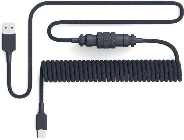 Main image of Ultra Custom Coiled Aviator USB C Cable for Gaming Keyboard Double-Sleeved Mechanical Keyboard Cable with Detachable Metal Aviator 1.8M USB-A to USB-C Premium Black Color (Black)