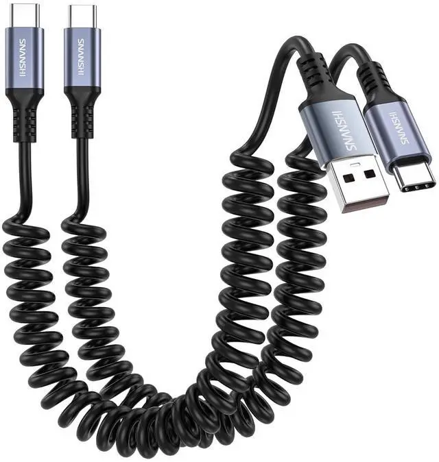 Main image of 2Pack Car Carplay Coiled USB C Cable 1ft - USB C Cable for Car Coiled USBC Charger Cable Compatible with iPhone 16/15/Plus/Pro/Pro Max/ Galaxy S24