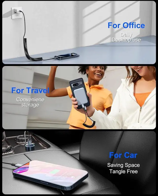 Alt view image 6 of 7 - 2Pack Car Carplay Coiled USB C Cable 1ft - USB C Cable for Car Coiled USBC Charger Cable Compatible with iPhone 16/15/Plus/Pro/Pro Max/ Galaxy S24