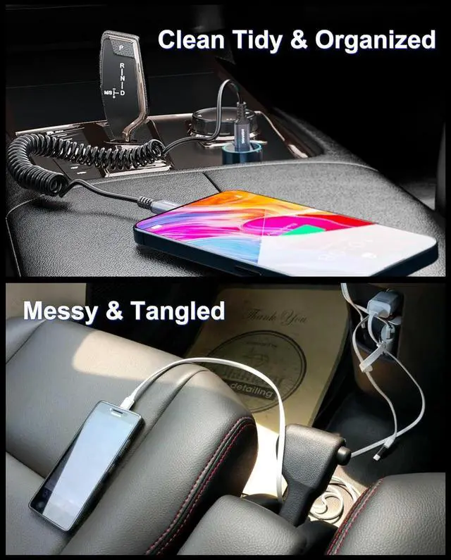 Alt view image 7 of 7 - 2Pack Car Carplay Coiled USB C Cable 1ft - USB C Cable for Car Coiled USBC Charger Cable Compatible with iPhone 16/15/Plus/Pro/Pro Max/ Galaxy S24