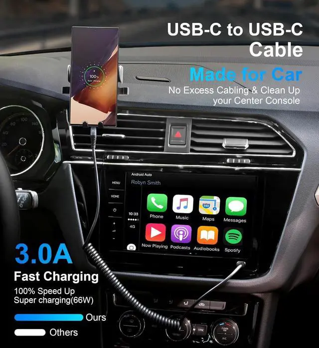 Alt view image 3 of 7 - USB C to C Cable 3ft 2Pack Coiled USB C Charger Cable for Car Type C Fast Charging Cable for iPhone 16/15/Plus/Pro/Pro Max/Samsung Galaxy S23