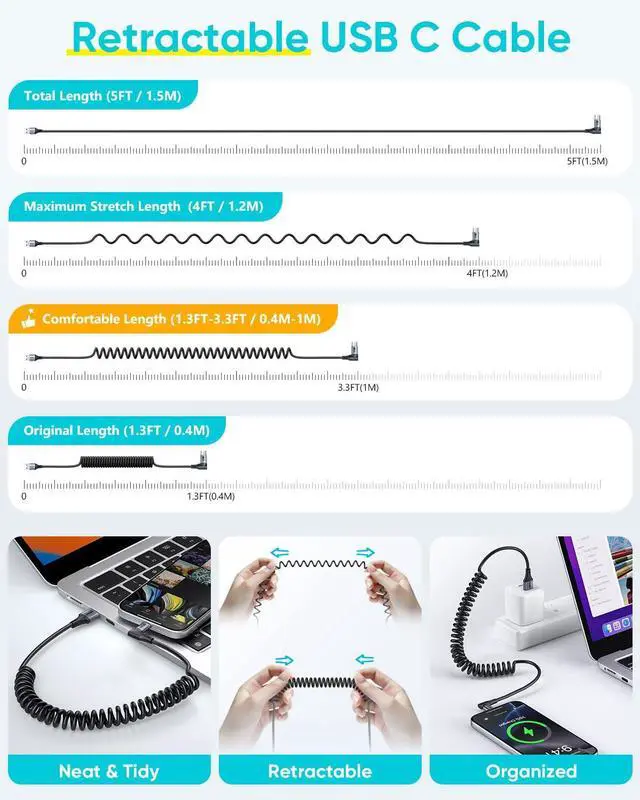 Alt view image 2 of 7 - Right Angle Coiled USB C Cable 3FT [2Pack] 90 Degree USB A to USB C Cable for Android Auto & Carplay USB Type C Charging Cable for iPhone 16 15 Pro/Pro Max/Plus  Galaxy S24 S23 S22