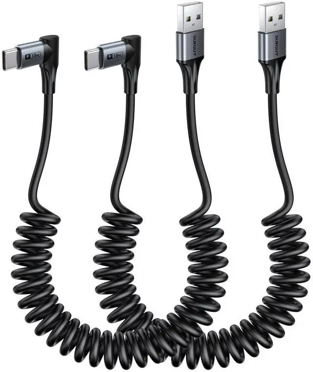 Main image of Right Angle Coiled USB C Cable 3FT [2Pack] 90 Degree USB A to USB C Cable for Android Auto & Carplay USB Type C Charging Cable for iPhone 16 15 Pro/Pro Max/Plus  Galaxy S24 S23 S22