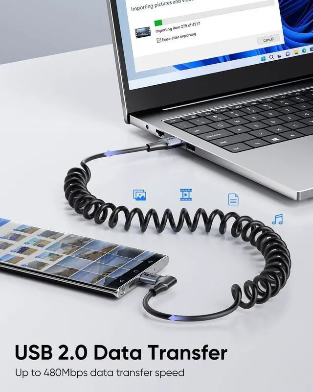 Alt view image 5 of 7 - Right Angle Coiled USB C Cable 3FT [2Pack] 90 Degree USB A to USB C Cable for Android Auto & Carplay USB Type C Charging Cable for iPhone 16 15 Pro/Pro Max/Plus  Galaxy S24 S23 S22