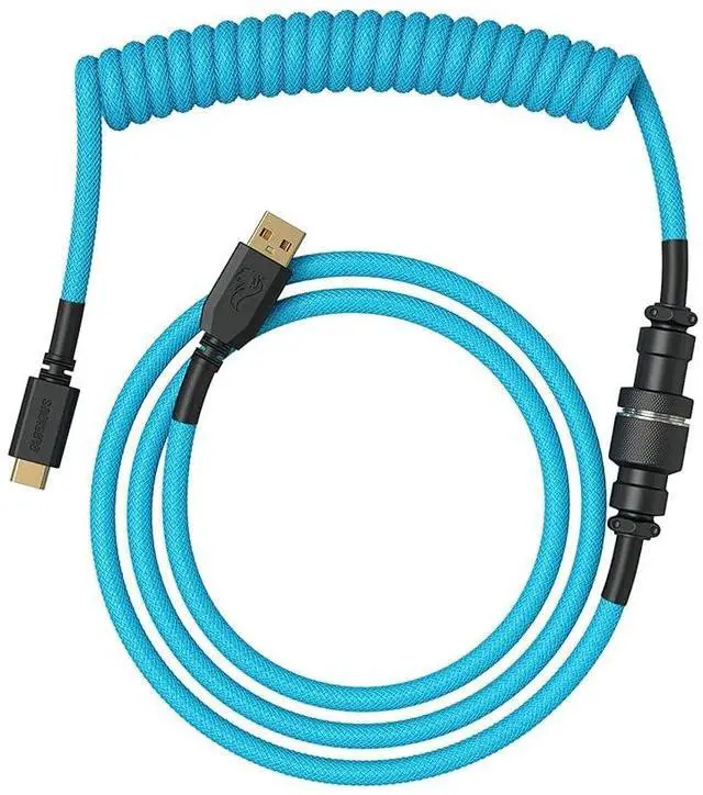 Main image of Coiled Keyboard Cable  Coiled USB C Cable Artisan Braided Cables for Mechanical Gaming Keyboard Coiled Cable - Custom Keyboard Cable (Electric Blue)