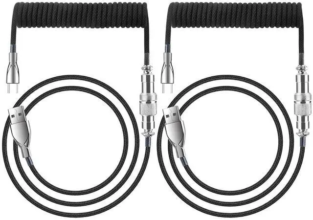Main image of Coiled Keyboard Cable (2Pack) Coiled USB C Cable for Gaming Keyboard with Detachable Metal Aviator Black