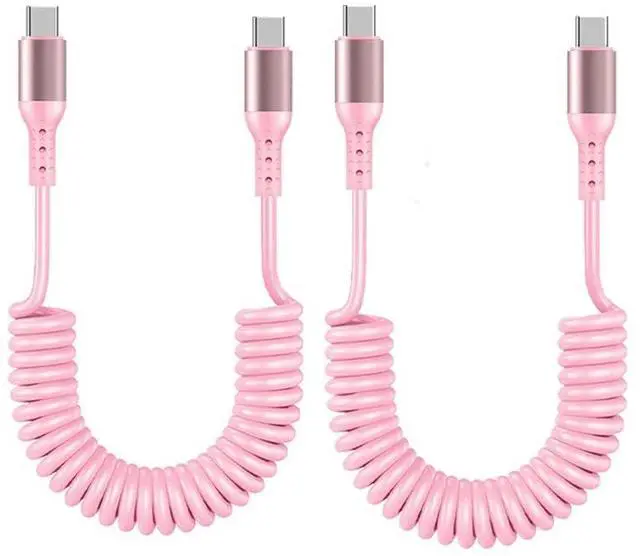 Main image of USB C to USB C Cable 3ft FT2 2pack Coiled USB C Cable Cable for Car Short USB C Retractable Cable for Phone 16 15 Pro Max S24 S23 Moto G8 Pixel Carplay Cord for Android Auto (Pink)