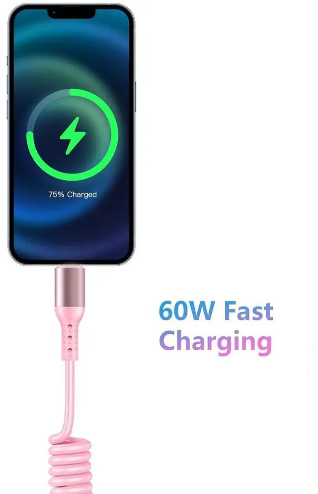 Alt view image 3 of 6 - USB C to USB C Cable 3ft FT2 2pack Coiled USB C Cable Cable for Car Short USB C Retractable Cable for Phone 16 15 Pro Max S24 S23 Moto G8 Pixel Carplay Cord for Android Auto (Pink)
