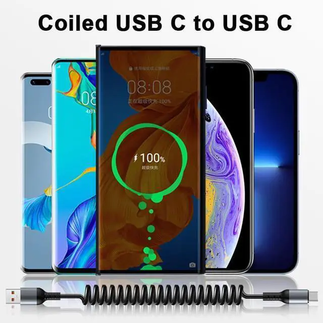 Alt view image 6 of 6 - USB C to USB C Cable 3ft FT2 2pack Coiled USB C Cable Cable for Car Short USB C Retractable Cable for Phone 16 15 Pro Max S24 S23 Moto G8 Pixel Carplay Cord for Android Auto (Pink)