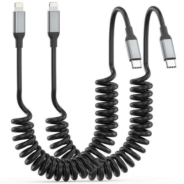 Cavo A Spirale USB-A Lightning MFi – 2 Pezzi, Corto E Retrattile, Ricarica Rapida 2,4A Per IPhone 14/13/12/11, Per Auto
