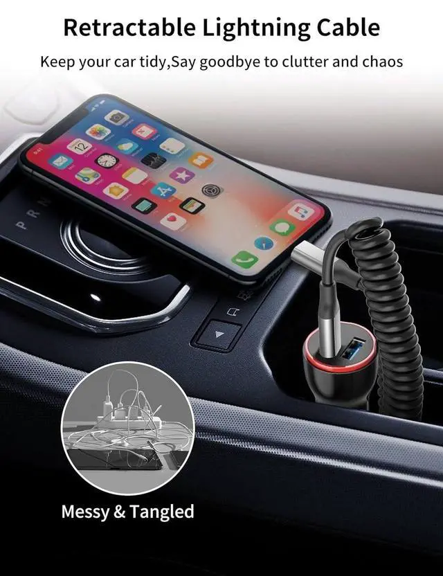 Alt view image 4 of 7 - Coiled USB C to Lightning Cable 2 Pack [MFi Certified] Retractable USB C iPhone Charger PD Fast Charging for Car Short Type C to  CarPlay Cord for iPhone 14 13 12 11 Pro Max XR XS 8 SE iPad