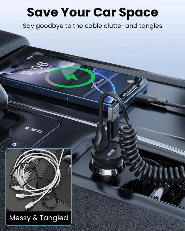 Alt view image 3 of 7 - Coiled USB C Cable CarPlay Cable for iPhone 16 15 Pro Max Plus  USB C/A to Type C Car Charger Cord for  Android Auto & More (3FT 2Pack)