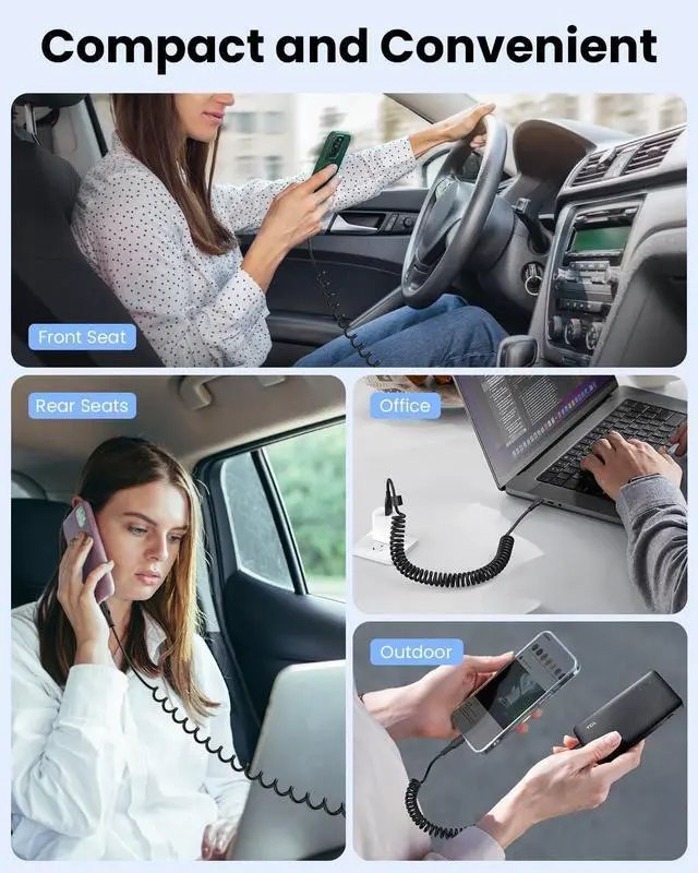 Alt view image 6 of 7 - Coiled USB C Cable CarPlay Cable for iPhone 16 15 Pro Max Plus  USB C/A to Type C Car Charger Cord for  Android Auto & More (3FT 2Pack)