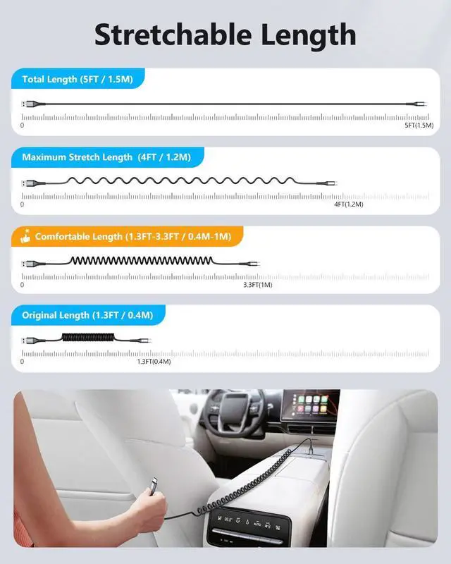 Alt view image 2 of 7 - Coiled USB C Cable 3.3FT Android Auto USB Cable for Car USB C Carplay Cable for iPhone 16 15 Pro/Pro Max/Plus USB A to C Fast Charging Cable  Galaxy S24 S23 S22 S20 S10