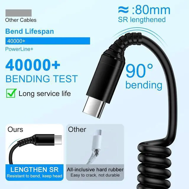 Alt view image 5 of 7 - Coiled USB C Charger Cable Car Carplay 3ft for iPhone 16e 16 Pro Max  Galaxy S25 Edge S25 Ultra S25+ A16 S24 Plus FE Retractable Short Android Auto Fast Charging Type C to C Phone Power Cord