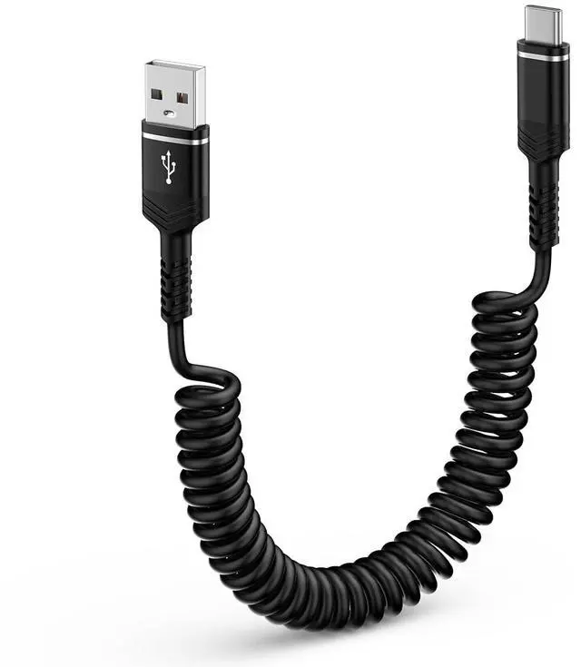 Main image of USB A to USB C Cable Coiled Car Charger Cord 6FT for iPhone 16e 16 Pro Max 16 Plus 16 Pro 16 15 Pro Max 15  Galaxy S24 FE Ultra A15 A35 A55 Fast Charging Retractable Android Auto Phone Wire