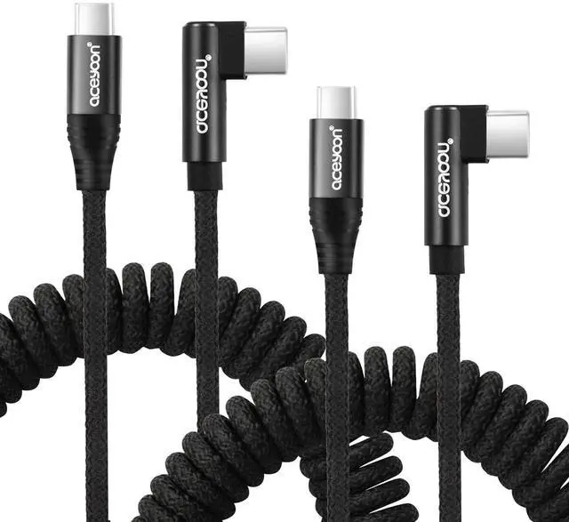 Main image of 3FT Coiled USB C Cable 2Pack 90 Degree Braided USB C to Type C Charger Cable for Car 100W Charging Cord Compatible with iPhone 16 15 iPad  Galaxy Google Pixel Moto LG TCL Phones