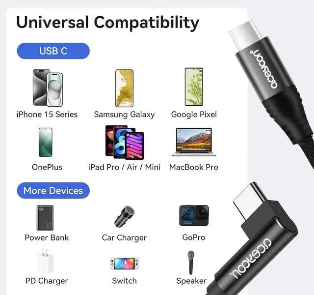 Alt view image 7 of 7 - 3FT Coiled USB C Cable 2Pack 90 Degree Braided USB C to Type C Charger Cable for Car 100W Charging Cord Compatible with iPhone 16 15 iPad  Galaxy Google Pixel Moto LG TCL Phones