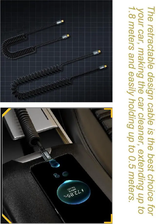 Alt view image 6 of 6 - 20Gbps USB Type C Coiled Cable 100W PD QC Cord Straight Male to 90 Degree Up & Down Angle Male USB C Cable 8K@60Hz 6ft