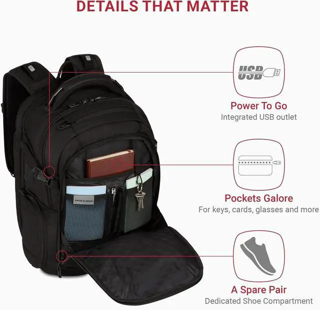 Alt view image 3 of 7 - Travel Tech Elite Laptop Backpack  Fits Laptops up to 16  ScanSmart TSA-Friendly Backpack with USB Port Shoe Compartment & Organizer Pockets  Black