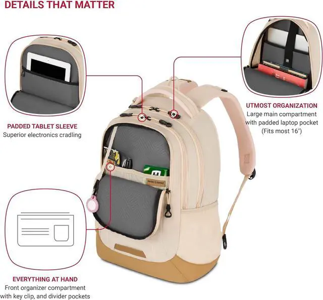 Alt view image 3 of 7 - Cecil 5505 Laptop Backpack Cream/Warm Sand 18-Inch