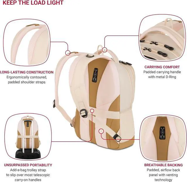 Alt view image 4 of 7 - Cecil 5505 Laptop Backpack Cream/Warm Sand 18-Inch