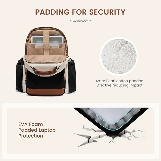 Alt view image 4 of 7 - Laptop Backpack for Women with Pouch Pocket for Large Capacity Cup 15.6 Inch Laptop Computer Bag Travel Backpack Purse Waterproof Work Business Backpack College Teacher Bags Beige-Black-Brown