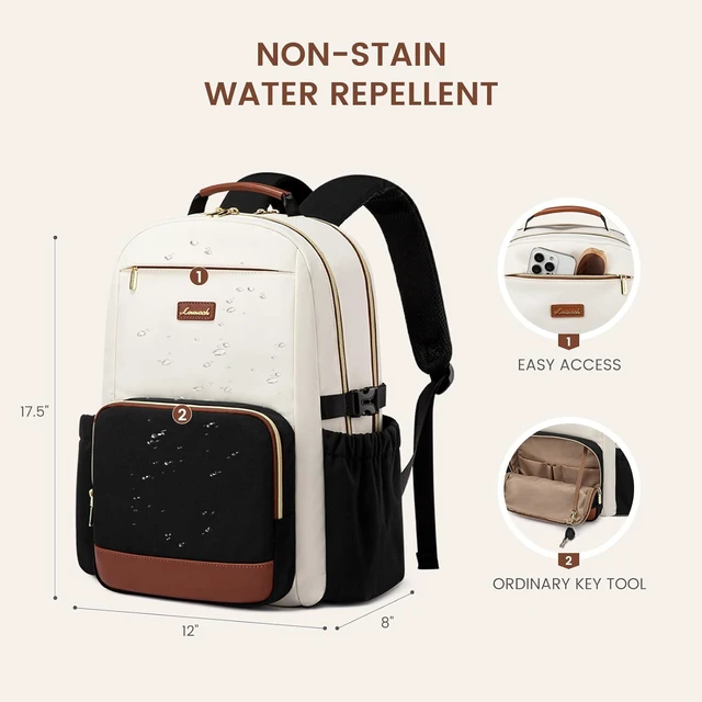 Alt view image 5 of 7 - Laptop Backpack for Women with Pouch Pocket for Large Capacity Cup 15.6 Inch Laptop Computer Bag Travel Backpack Purse Waterproof Work Business Backpack College Teacher Bags Beige-Black-Brown