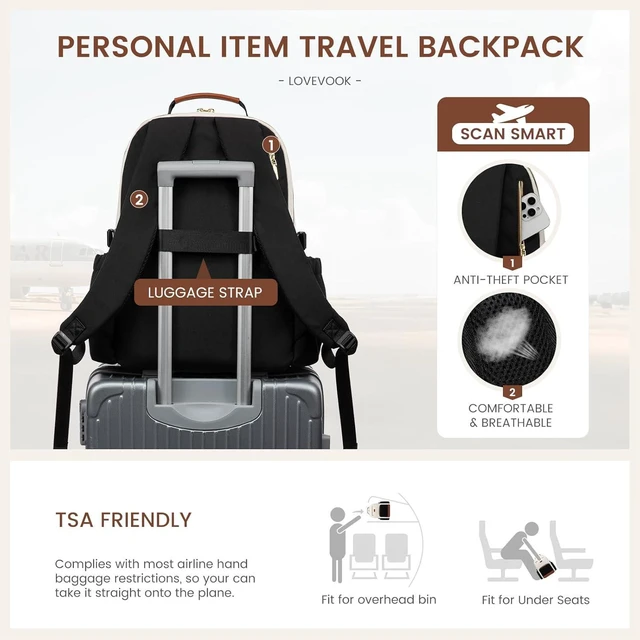 Alt view image 6 of 7 - Laptop Backpack for Women with Pouch Pocket for Large Capacity Cup 15.6 Inch Laptop Computer Bag Travel Backpack Purse Waterproof Work Business Backpack College Teacher Bags Beige-Black-Brown
