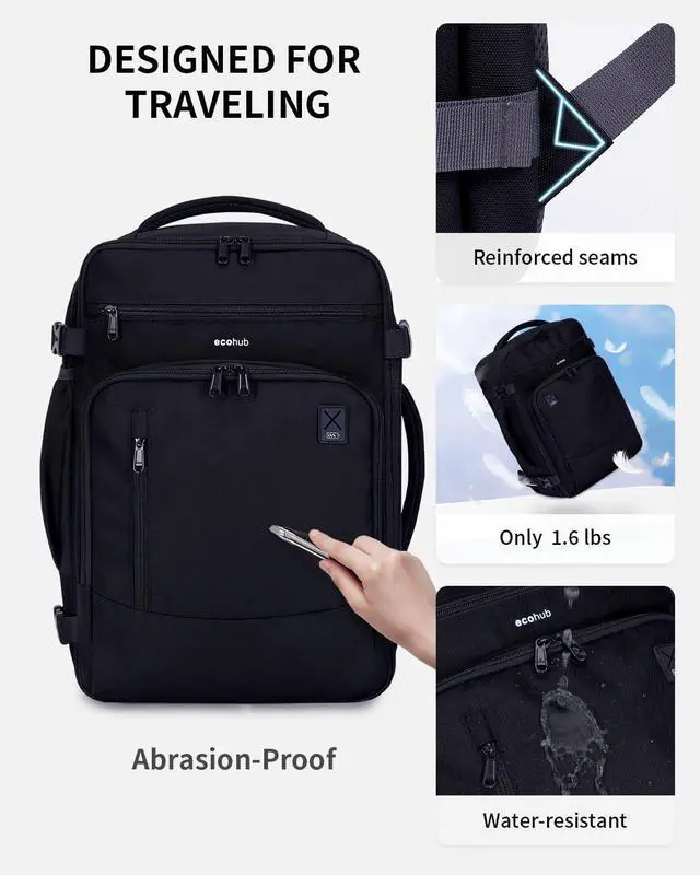 Alt view image 6 of 7 - 17 Small Travel Backpack United Airlines Personal Item Bag 17x10x9 with 16 Pockets Water Resistant Rucksacks Fit 15.6 Laptop AirTag Pocket Lightweight Casual Daypack 25L Black