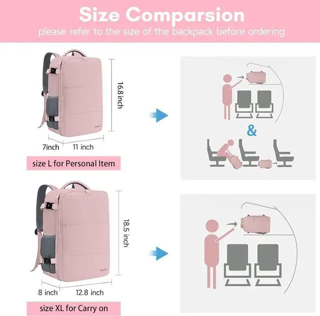 Alt view image 6 of 7 - Taygeer Travel Backpack for Women, Carry On Backpack with USB Charging Port & Shoe Pouch, TSA 15.6inch Laptop Mochila Flight Approved, Nurse Bag Casual Daypack for Weekender Business Hiking, Pink