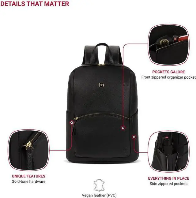 Alt view image 4 of 7 - Serenity Luxe Womens Laptop Backpack Black 16 Inches