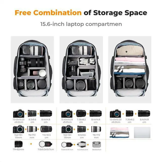 Alt view image 2 of 6 - Camera Backpack 25L Large Capacity Camera Bag for Photographers with Raincover and 15.6 Inch Laptop Compartment Compatible for Canon/Nikon//DJI Mavic Drone