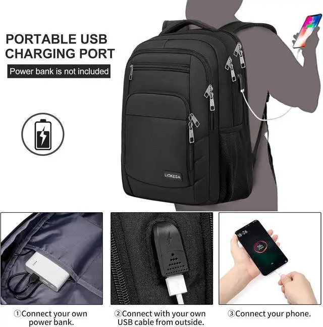 Alt view image 3 of 7 - Laptop Backpack for Men Women, School Backpacks for Boys Girls,Water Resistant Black Backpack with USB Charging Port,15.6 Inch College Bookbag Daypack