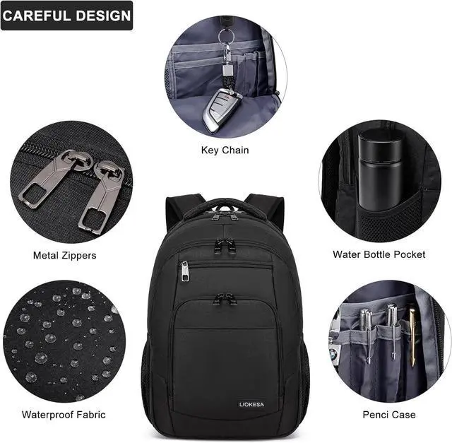 Alt view image 5 of 7 - Laptop Backpack for Men Women, School Backpacks for Boys Girls,Water Resistant Black Backpack with USB Charging Port,15.6 Inch College Bookbag Daypack