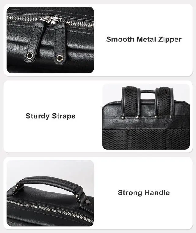Alt view image 6 of 7 - Black Leather Backpack for Men Waterproof Fit 15.6 inch Laptop Backpack Work Commute Casual Daypack