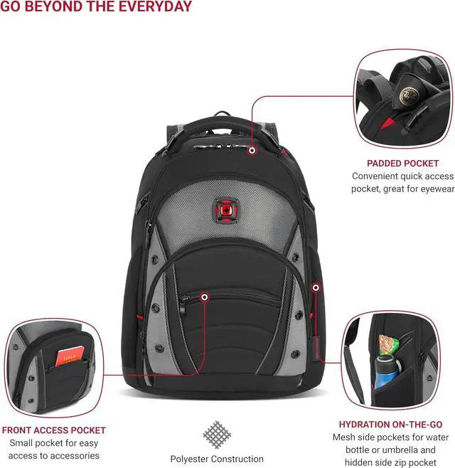 Alt view image 2 of 6 - Wenger Synergy Laptop Backpack, Fits 16 Inch Laptop, Men's and Women's Laptop Bag, Black/Grey