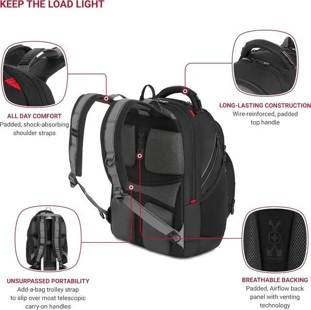 Alt view image 4 of 6 - Wenger Synergy Laptop Backpack, Fits 16 Inch Laptop, Men's and Women's Laptop Bag, Black/Grey