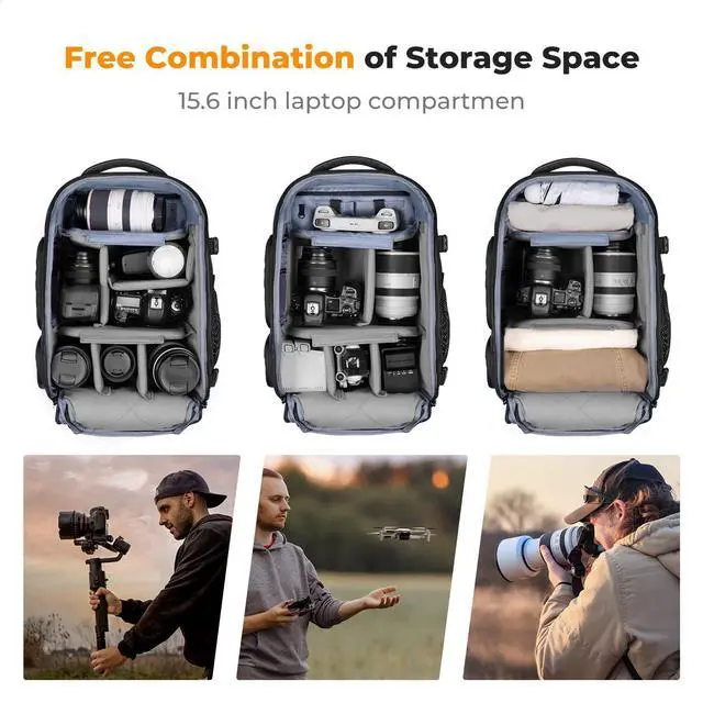 Alt view image 2 of 7 - Camera Backpack 25L Large Capacity Camera Bag for Photographers with Raincover and 15.6 Inch Laptop Compartment Compatible for Canon/Nikon//DJI Mavic Drone